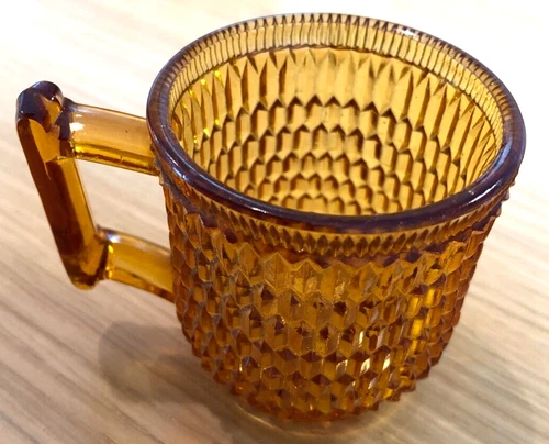EAPG mini Amber Cup/Mug ~ prism honeycomb hobnail ~ Doyle & Co. 500 ~ child's