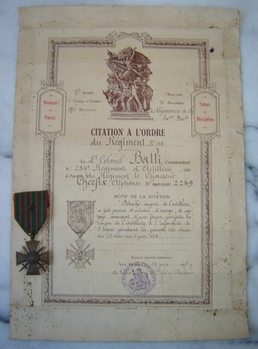 Citation A L Ordre Du Regiment Chasseur A Cheval 1918 Et Sa Croix De Guerre Ebay