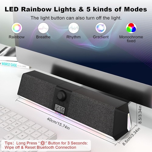 SOULION R80 Bluetooth Computer Speakers, USB Speakers with Digital Clock...SH3 - Picture 7 of 8