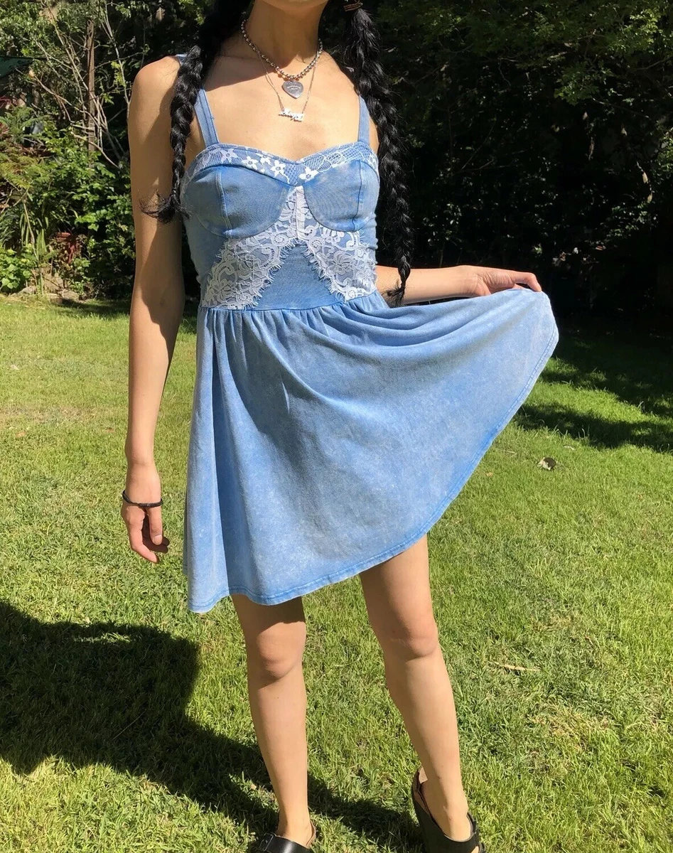 Topshop light blue summer dress size AU 6 US 2 with lace trim