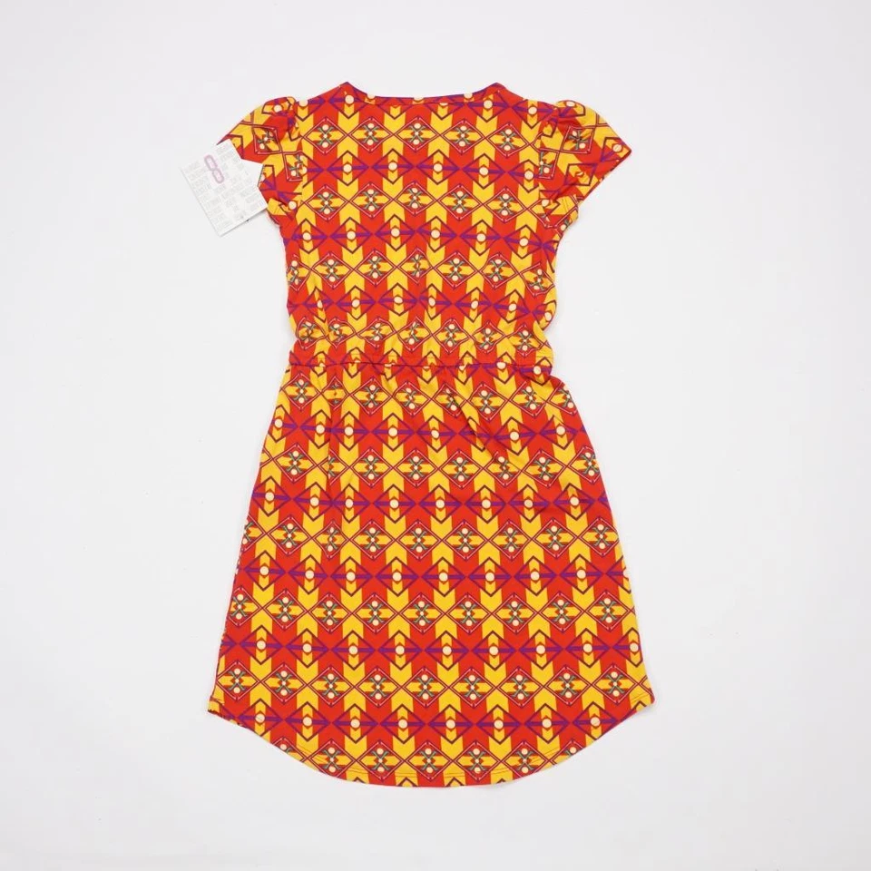 Vestido Pullover Cintura Elástica LuLaRoe Mae Manga Corta Rojo Dorado Geométrico Niñas 8 Foto 2 de 3