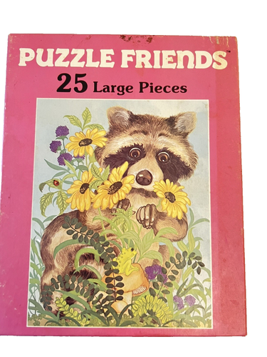 Vintage Rainbow Works Puzzle Friends Raccoon with Flowers 25 Large Pieces 1981 - Picture 5 of 23