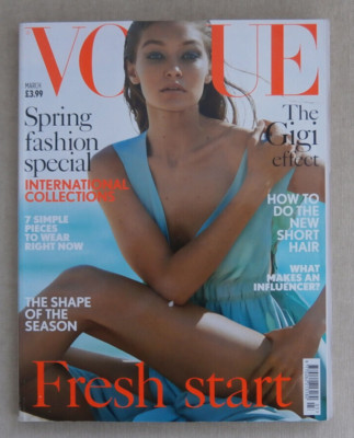 British VOGUE Magazine GIGI HADID Cover March 2017 OOP Excellent condition .