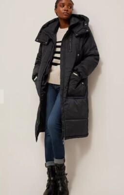 John Lewis Black Miley Longline Puffer Womens Size UK REF CL2
