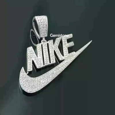 Trendy Customize Nike Initial 925 Sterling Silver Round Cut Moissanite Pendant