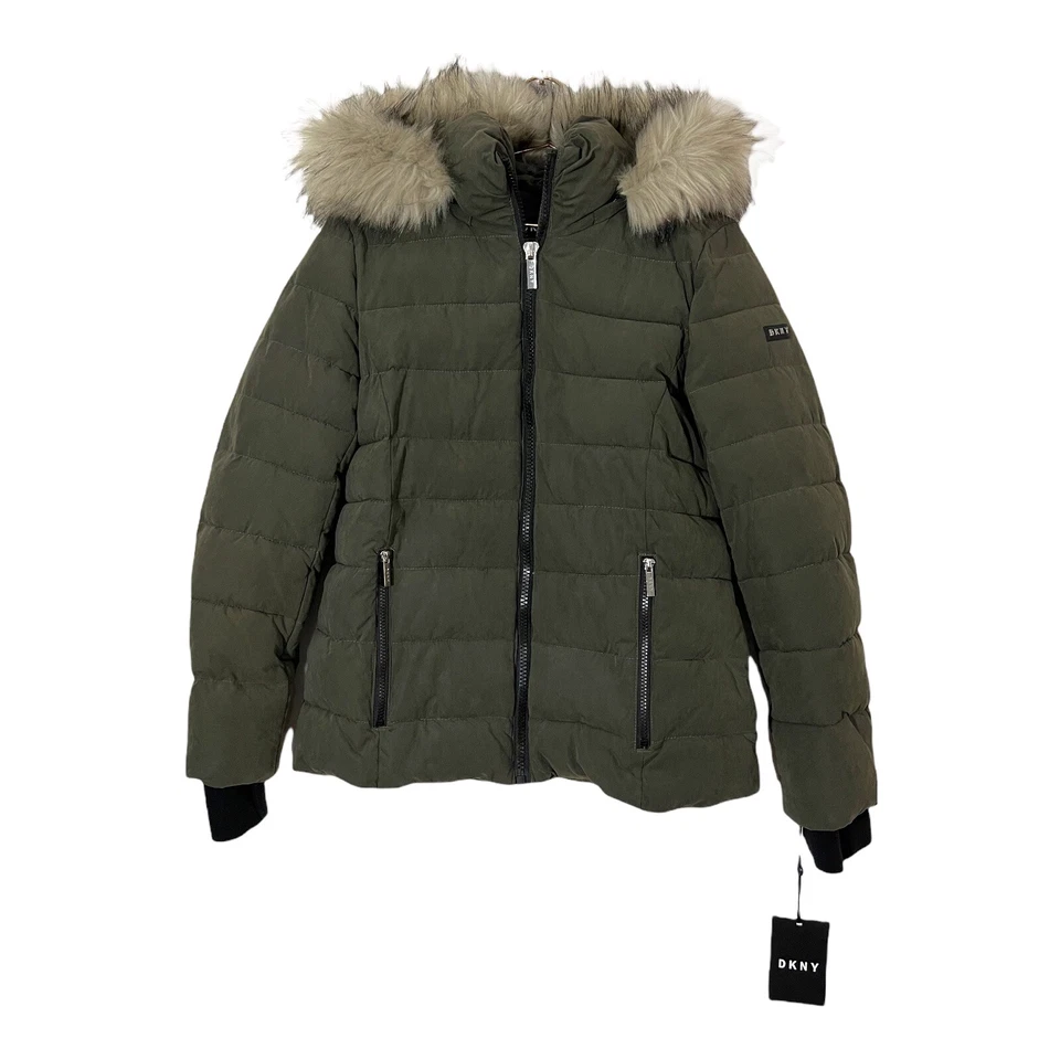 DKN  puffer Jacket Small UK 8-10 hooded Olive Green short  NEW RRP $220 - Image 4 of 4