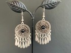 Silver Disc Coin Earrings Ottoman Turkish Ethnic Tribal Gypsy Boho Tassel Black