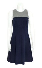 Career Dress Sleeveless Gray Flannel and Navy Knit Empire Waist Ann Taylor LOFT 