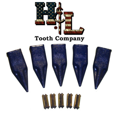 230T9 H&L Tooth Single Tiger Bucket Teeth + 23FP Flexpins  (5 Pack) FORGED USA