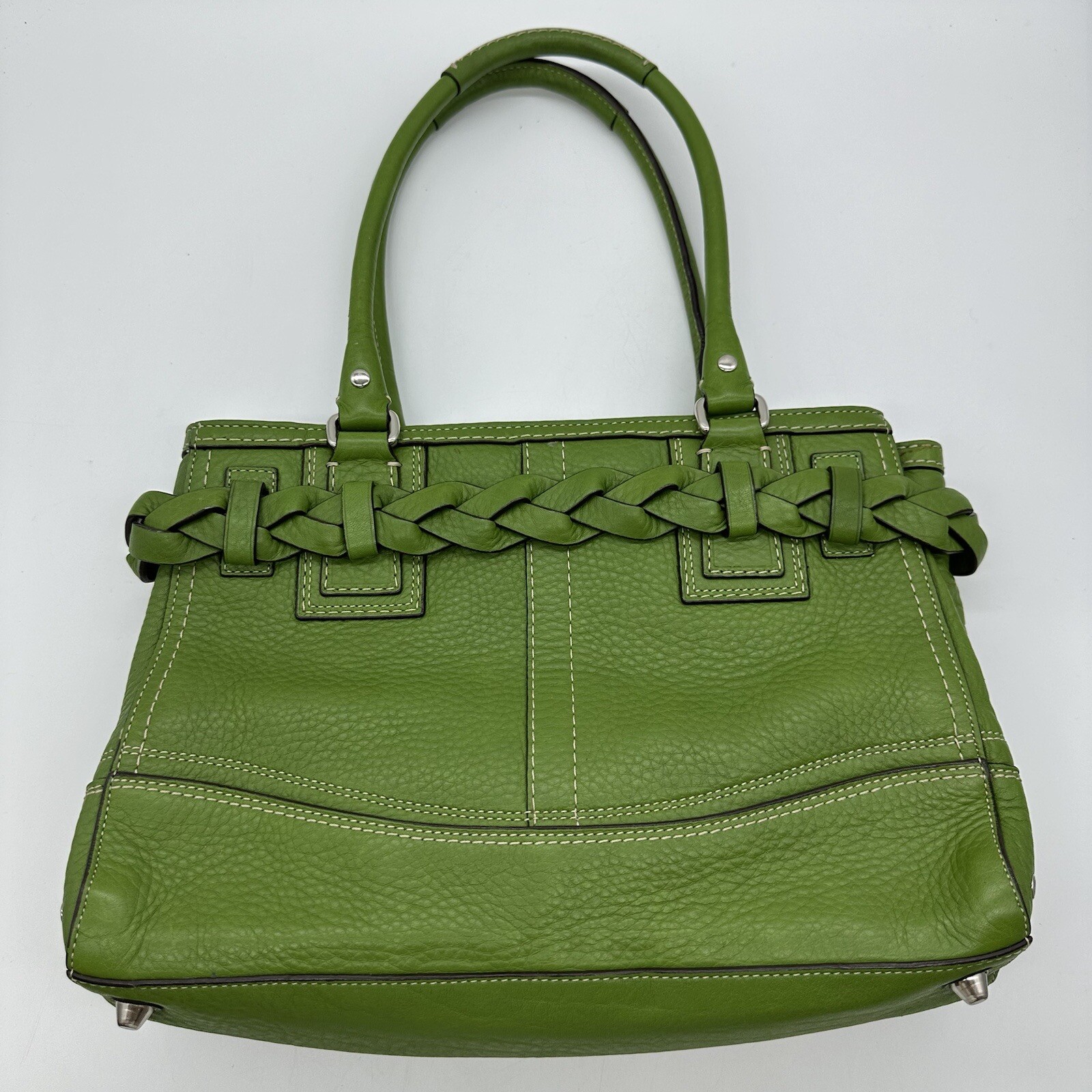 Coach Womens Hampton Green Pebble Leather Satchel Purse F13084 Lining