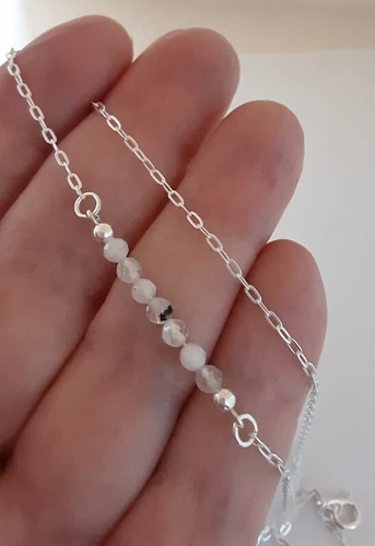 Rainbow Moonstone Gemstone Bar & Sterling Silver Necklace 45cms OR custom made - Picture 3 of 7