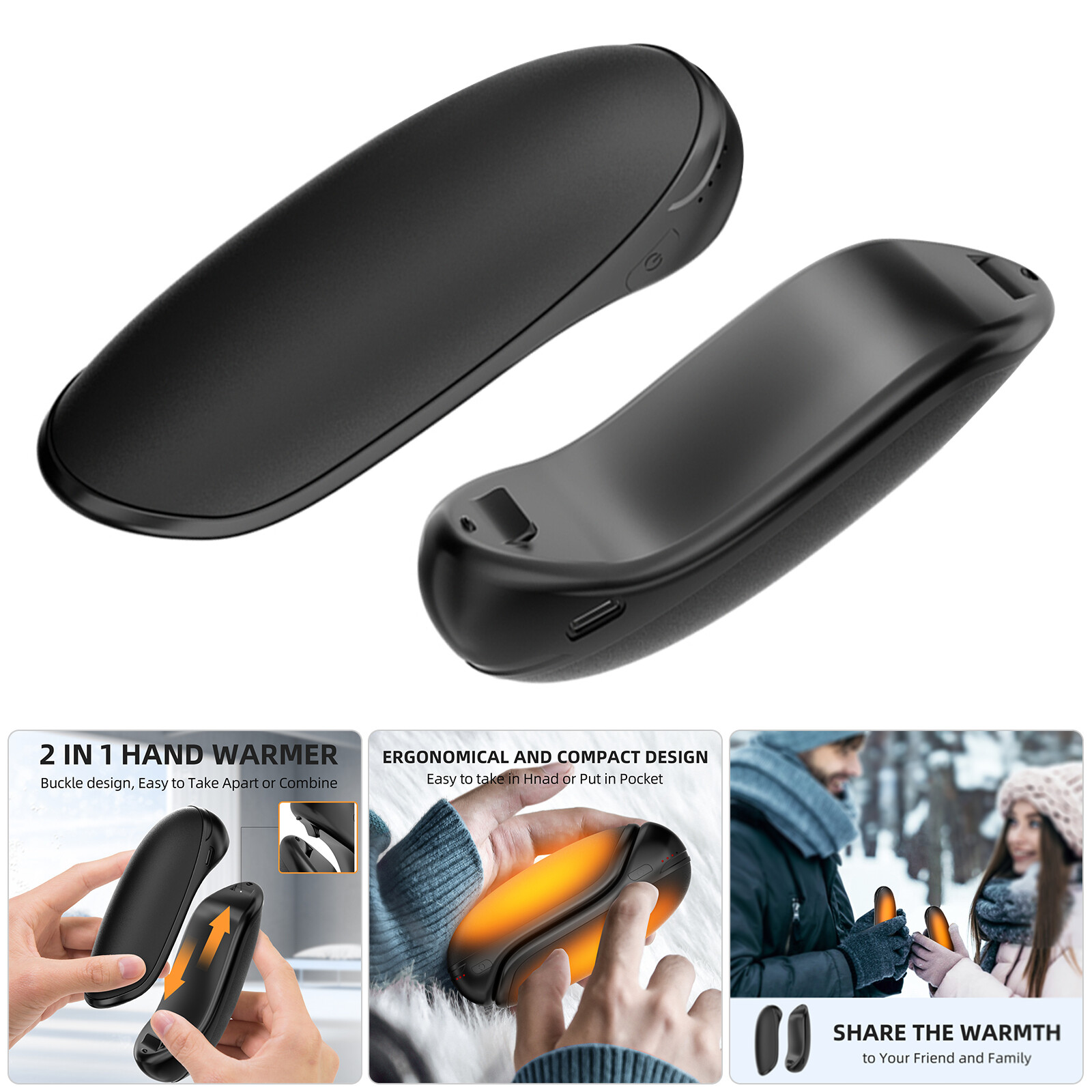2 Pack 2 In 1 Hand Warmers Rechargeable 3600mAh Power Electric Hand Warmers