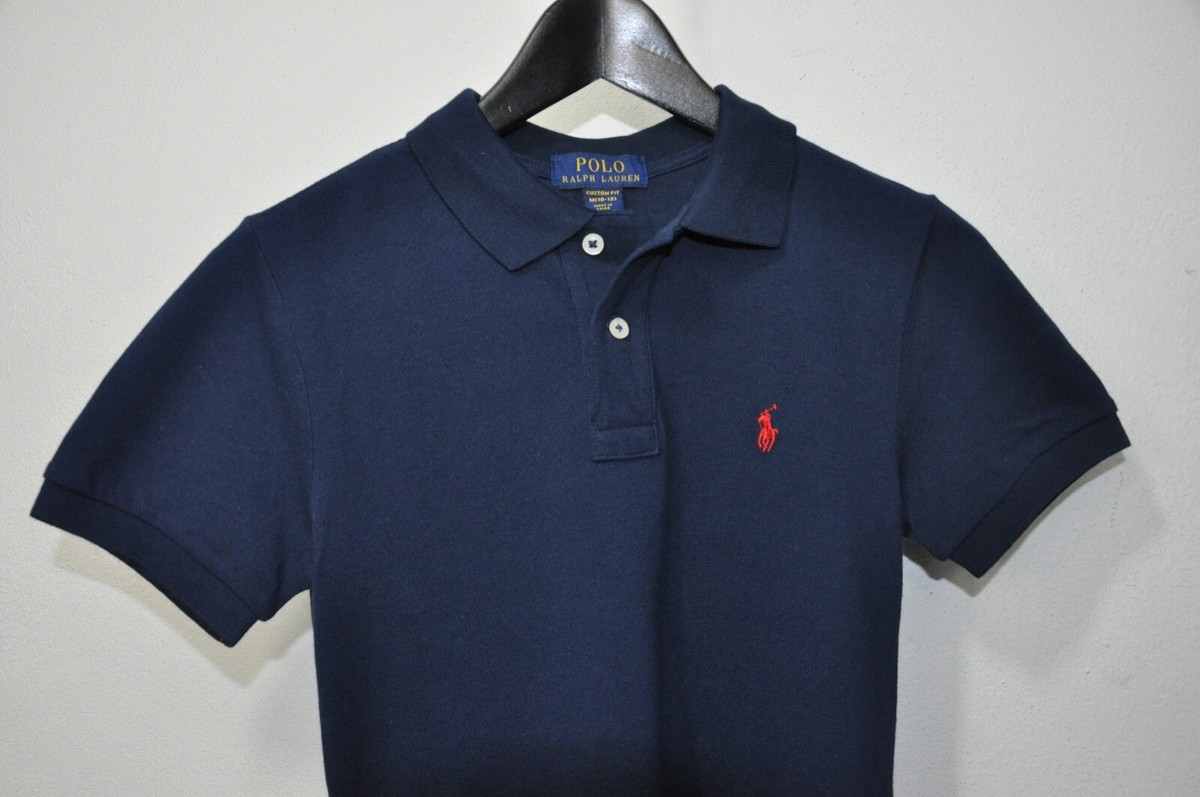 POLO RALPH LAUREN CUSTOM FIT POLO SHIRT NAVY BLUE M 10-12 KIDS | eBay