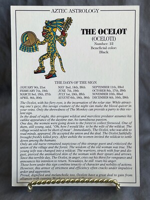 Vintage Aztec Astrology ''THE OCELOT'' (OCELOTI) Number 12 ~ Postcard ~ Ephemera