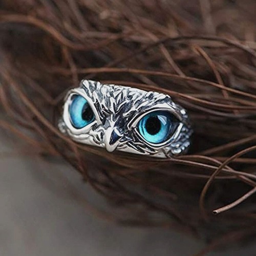 Owl Devil's Eye Ring Vintage Creativity Exaggerated Animal Adjustable Opening - Picture 13 of 22
