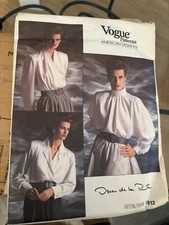 Vintage Vogue Designer Sewing Pattern Oscar De La Renta Blouses 12-16 Uncut