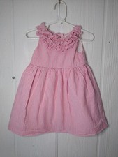 Ralph Lauren Dress Girls 18M Pink Striped Cotton Seersucker Button Back Lined
