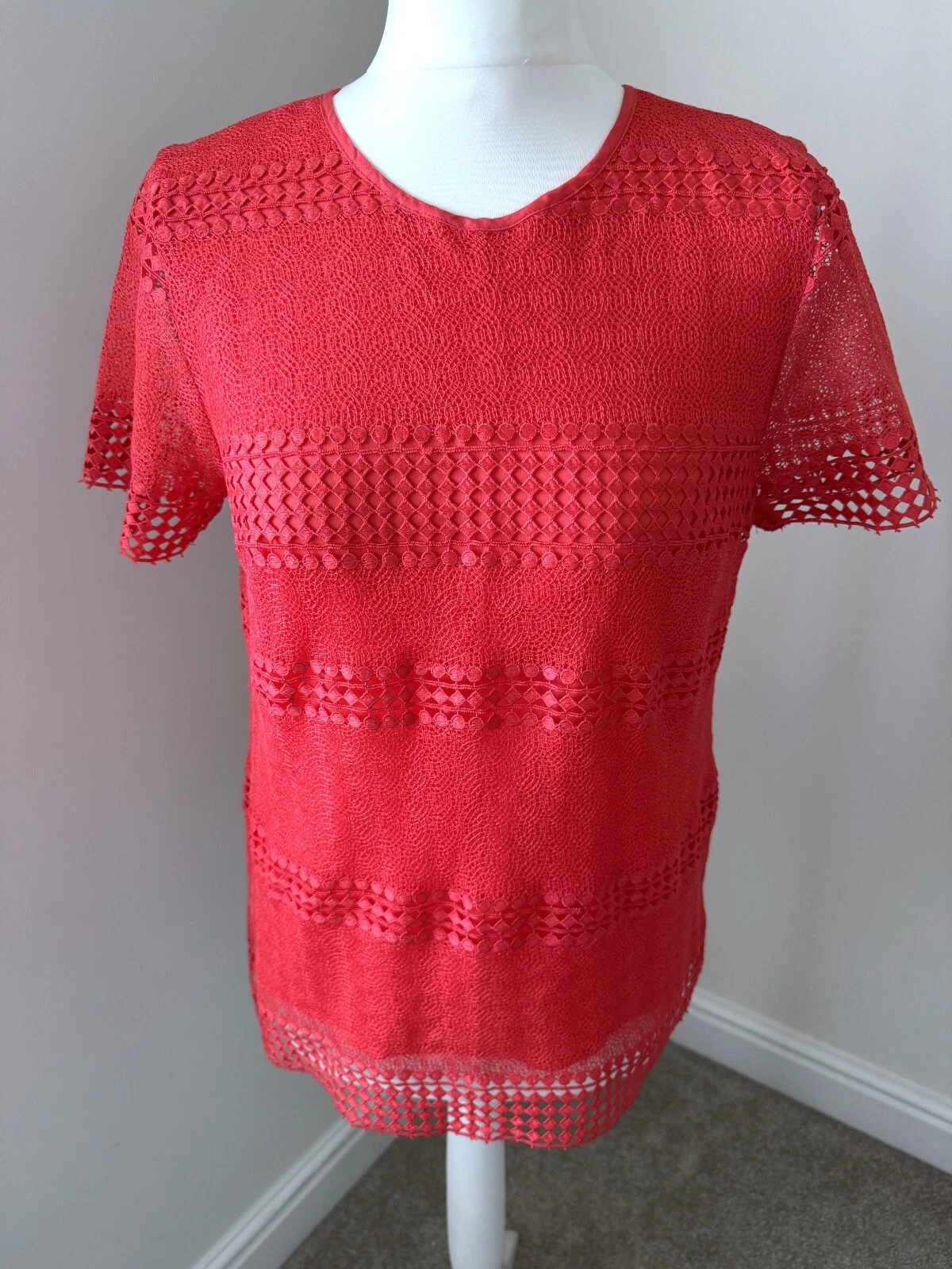 T shirt donna Michael Kors in pizzo rosso nuova con etichette taglia small S prezzo consigliato £150