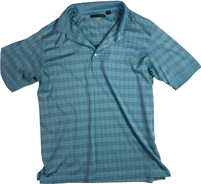 GREG NORMAN Golf Shirt ML 75 Play Dry Turquoise/BLUE Plaid L