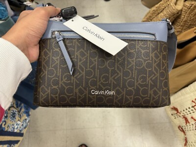 CALVIN KLEIN CK MONOGRAM LOGO CROSSBODY BAG HANDBAG PURSE BROWN