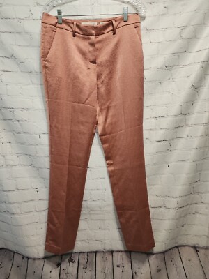 Ba&Sh Women's Satin Jacquard Slim Straight Leg Mid Rise Trouser Rose Size M 
