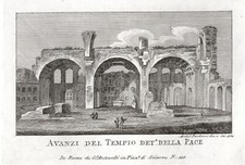 TEMPIO DELLA PACE, INCISIONE DI ACHILLE PARBONI DEL 1824+PASSEPARTOUT