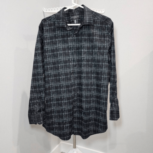 Alfani slim fit Men's Long Sleeve Checked Button Down Shirt (Black/White, L