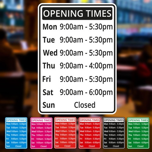Gedrucktes Schaufenster Öffnungszeiten maßgeschneidertes personalisiertes Schild Vinyl Aufkleber - Bild 1 von 13