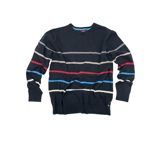men's Quiksilver black striped Sweater pullover top XL gray red blue stripes - Picture 1 of 5