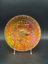Antique Northwood Peacocks on the Fence Carnival Glass 9-Inch Plate ? Marigold