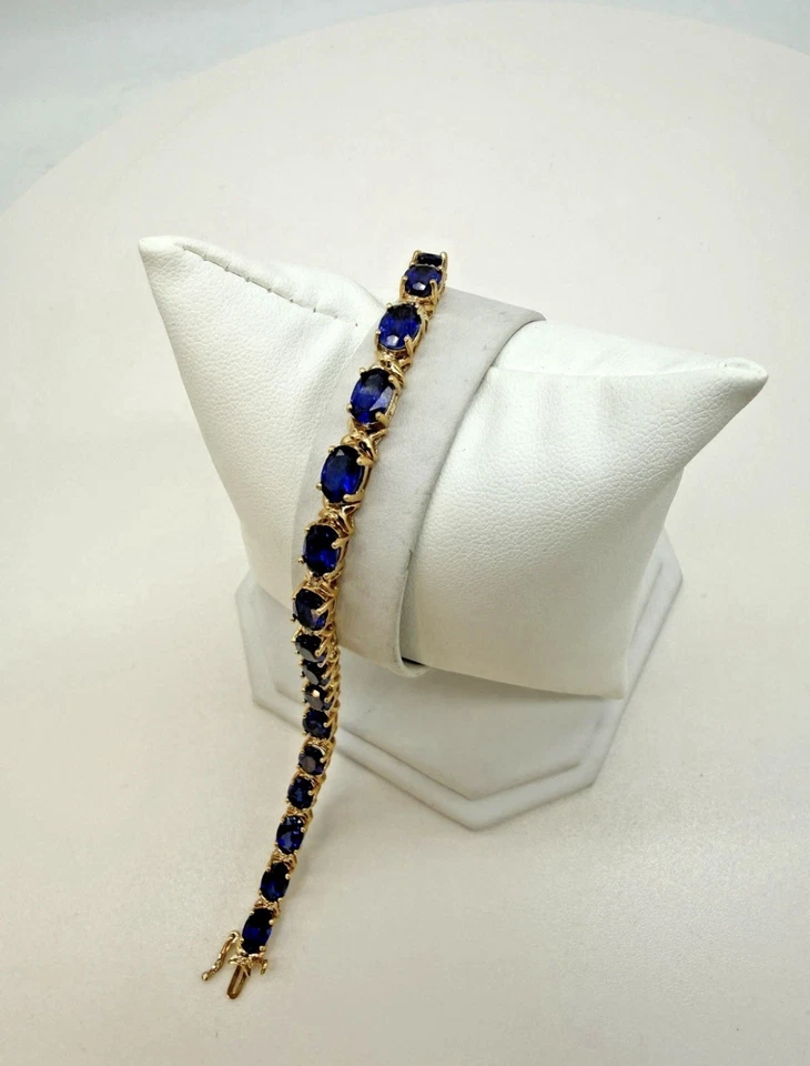 Hermosa pulsera de zafiro azul con 19 piedras que son aprox. 13,3 quilates Foto 3 de 3