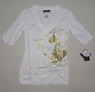 Vintage Baby Phat White Gold  V-Neck  Top Sequined Size Large. New with Tag