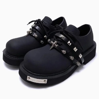 Mens Thick-soled Big-head Retro Derby Shoes Rivet Metal Decoration Leather Boots