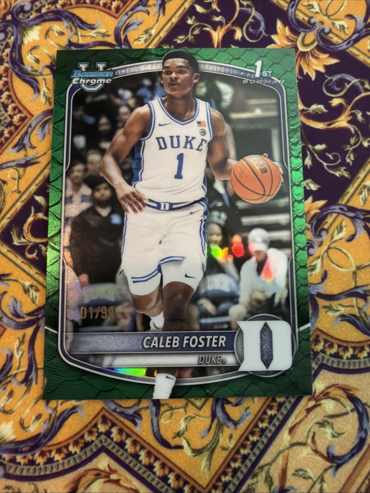 Caleb Foster 2025-26 Bowman 1st Chrome Green Reptilian 1 /99  Refractor Jersey #