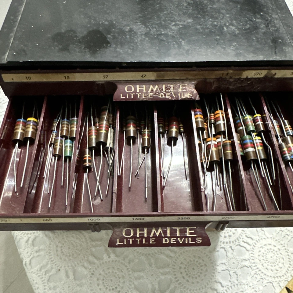 Ohmite Little Devils Resistor Bakelite Cabinet w/ 5 Full Drawers of Resistors - Image 3 of 4