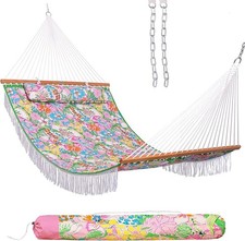 Lazy Daze Double Quilted Hammock with Soft Pillow and Carry Bag Pink Floral