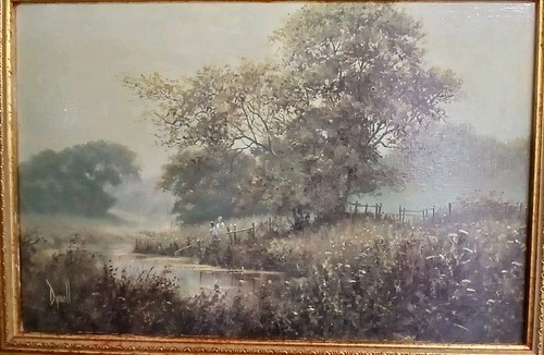 David Dipnall Original Oil Painting Landscape With Boy Fishing - Art - Picture 2 of 10
