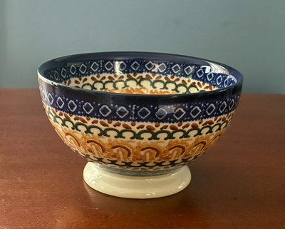 BOLESLAWIEC POLISH POTTERY BUENA VISTA HP PEDESTAL BOWL BY CERAMIKA ARTYSTYCZNA