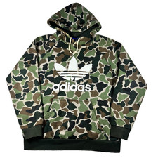 Adidas Originals Trefoil Camo Hoodie Womens Medium Green Camouflage Pullover