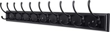 Wall-mounted coat rack: 10-hook design, total length 38-1/4 inches, black finish