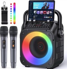 Karaoke Machine with 2 Wireless Microphones, Portable Bluetooth Speaker for Adul
