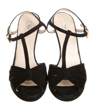 Prada Black Suede Platform T-Strap Sandals US 7 IT 37