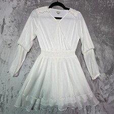 Habitual Girl White Lurex Pleated Dress Kids Size 14 Long Sleeve Ruffle Party