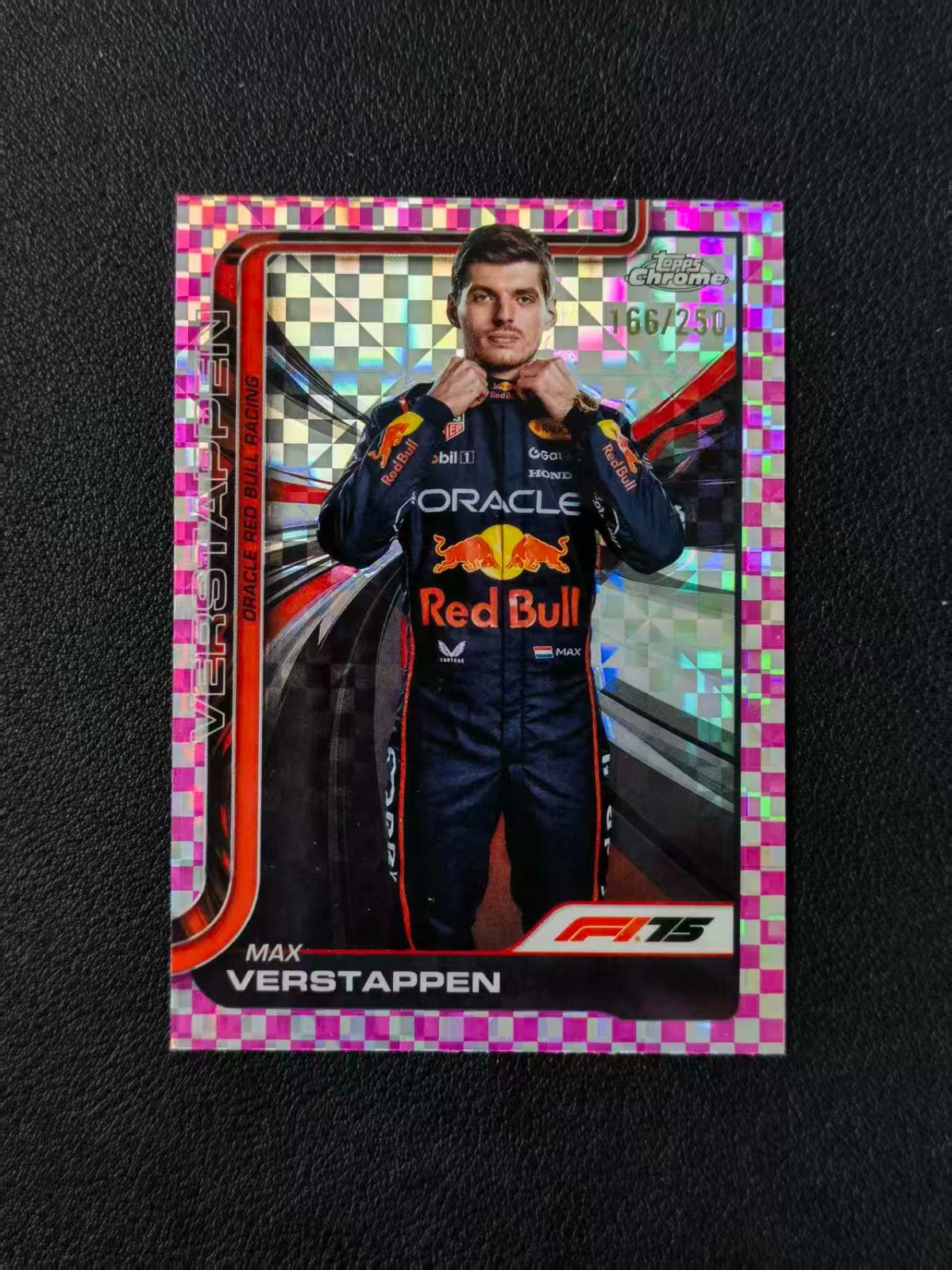 2025 Topps Chrome F1 Max Verstappen Pink Checker Flag 166/250 #1 XYDK view 1