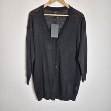 Image of Sweewe Paris S/M Black Wool Blend Fine Knit Cardigan Shimmer Sparkle Oversized