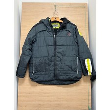 Protection System Boys Gray Neon Yellow Hooded Puffer Jacket Size 14/16 L Zip Up