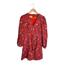 Eliza J Dress Floral Red Size Small Patriotic Long Sleeve Blue Pockets Fit Flare