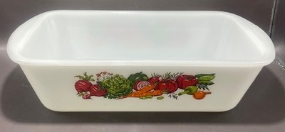 Vintage Glasbake Vegetable Harvet Milk Glass Loaf Pan J522