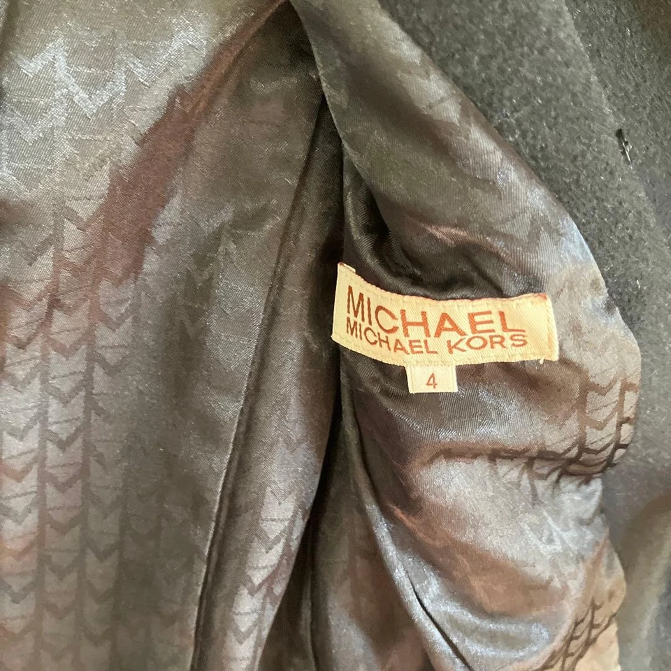 Шерстяное черное классическое двубортное пальто Michael Kors Peacoat XS Angora - Изображение 3 из 4