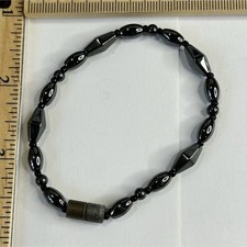 Black hematite oval bead bracelet magnetic closure 8in fashion jewelry